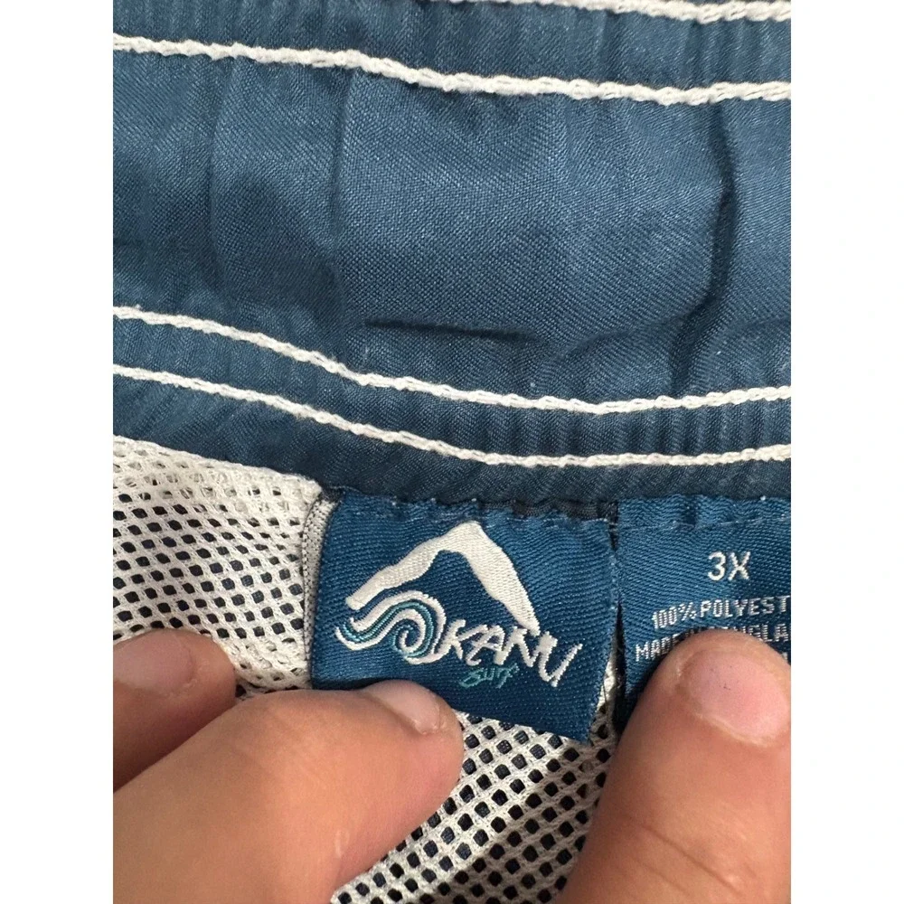 Kanu Surf Mens 3X Board Shorts Blue White Stripe Cargo Swim Trunks Mesh Lined